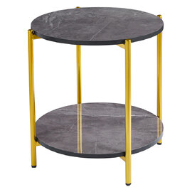 Vilna High Gloss Grey Marble Effect Side Table With Gold Frame