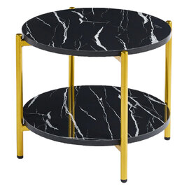 Vilna Large High Gloss Black Marble Effect Coffee Table With Gold Frame