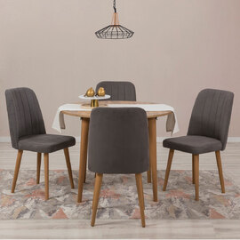 Vina Atlantic Pine Round Wooden Extending Dining Table with 4 Anthracite Chairs
