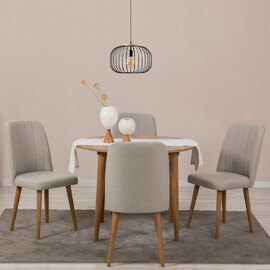 Vina Atlantic Pine Round Wooden Extending Dining Table with 4 Fabric Cream Chairs