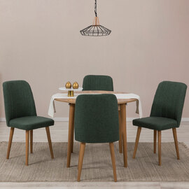Vina Atlantic Pine Round Wooden Extending Dining Table with 4 Fabric Green Chairs