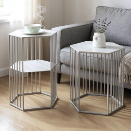 Vineland Metal Hexagonal Nest Of 2 Tables In Grey