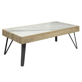 Vinita Sintered Stone Ceramic Coffee Table In White And Oak