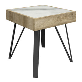 Vinita Sintered Stone Ceramic Side Table In White And Oak