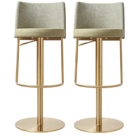 Viola Pistachio Leather Fabric Bar Stools In Pair