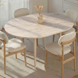 Vionael Oval Wooden Extending Dining Table in Travertine Marble Effect Oak