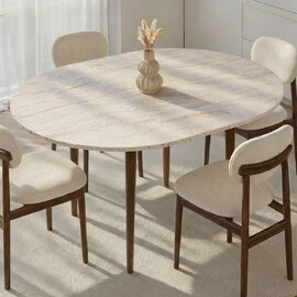 Vionael Oval Wooden Extending Dining Table in Travertine Marble Effect Walnut