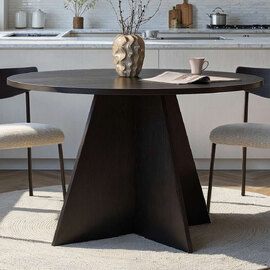 Viora Round Wooden Dining Table in Black