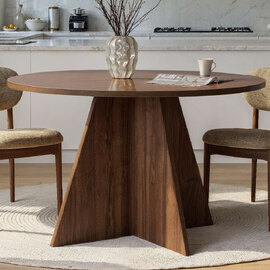 Viora Round Wooden Dining Table in Walnut