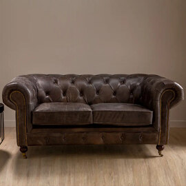 Viroqua Genuine Leather 2 Seater Sofa In Dark Grey