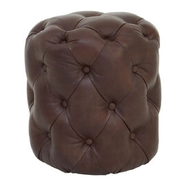 Viroqua Genuine Leather Round Stool In Coffee