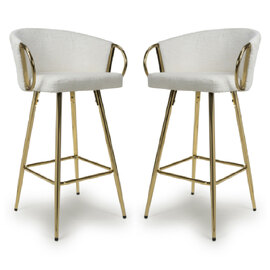 Visalia Cream Fabric Bar Stools With Gold Legs In Pair