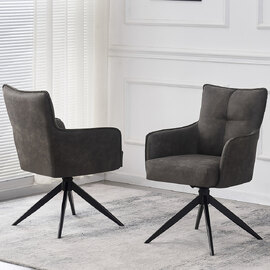 Visalia Grey Fabric Dining Chairs With Black Legs In Pair