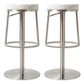 Visalia Silver Grey Fabric Bar Stools With Steel Base In Pair