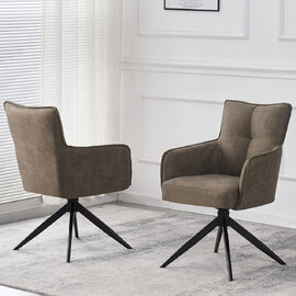 Visalia Taupe Fabric Dining Chairs With Black Legs In Pair