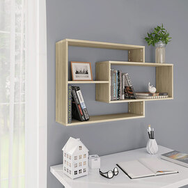 Visola Wooden Rectangular Wall Shelves In Sonoma Oak