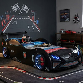 Vroom Black ABS Childen Car Bed with Spoiler and LED