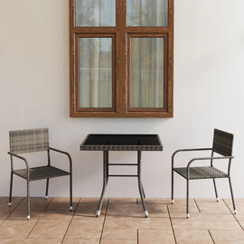 Waco Small Glass And Rattan 3 Piece Garden Dining Set In Grey