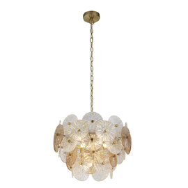 Wagon 5 Light Clear Amber Glass Pendant Light In Bronze