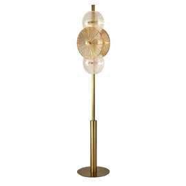Wagon 6 Light Clear Amber Glass Floor Lamp In Bronze