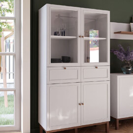 Waldorf Display Cabinet 2 Drawers In Light Grey Oak With LED