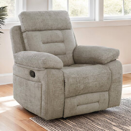 Waldorf Manual Recliner Fabric 1 Seater Sofa In Latte