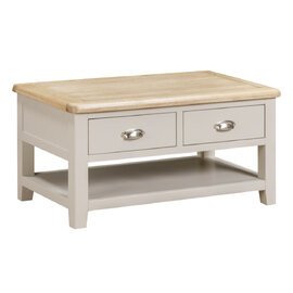 Waldorf Wooden Coffee Table With 2 Drawers - Oyster Grey