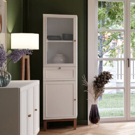 Waldorf Wooden Display Cabinet With 1 Drawer In Light Grey Oak