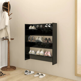 Walpi Wooden Wall Shoe Storage Rack In Black
