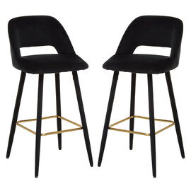 Warns Black Velvet Bar Chairs With Gold Footrest In A Pair