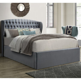 Warren Velvet Ottoman Storage King Size Bed In Grey