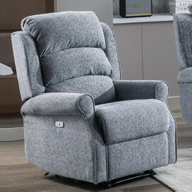 Warth Fabric Electric Recliner 1 Seater Sofa In Steel Blue