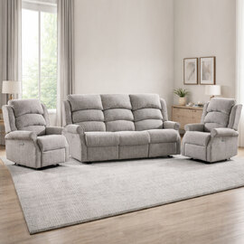 Warth Fabric Electric Recliner 3+1+1 Seater Sofa Set - Natural