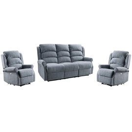Warth Fabric Electric Recliner 3+1+1 Seater Sofa Set In Steel Blue