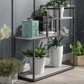 Warton Wooden Plant Stand With Metal Frame In Natural