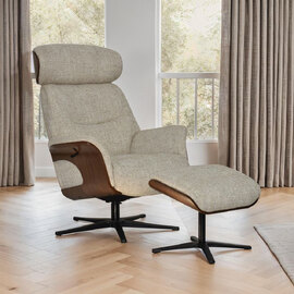 Watseka Fabric Recliner Chair With Stool In Oatmeal