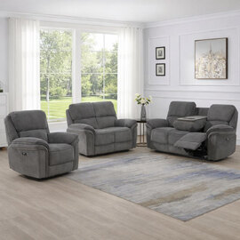 Wauchula Fabric Electric Recliner 3+2+1 Seater Sofa Set - Stone