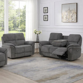 Wauchula Fabric Electric Recliner 3+2 Seater Sofa Set - Stone