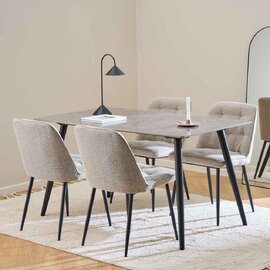 Waukee Ceramic Dining Table With 4 Chairs - Grey And Beige