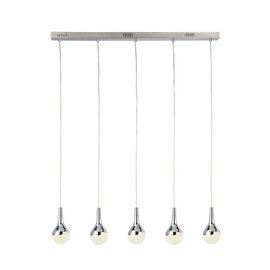 Wave LED 5 Pendant Light In Chrome And Crushed Ice Shade