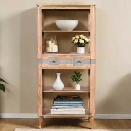 Wayne Wooden Bookcase With 2 Drawers In Natural And Grey