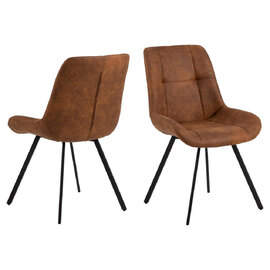 Westerly Camel Fabric Dining Chairs With Black Legs In Pair
