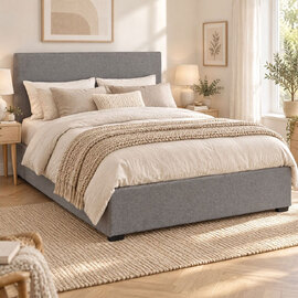 Westley Linen Fabric Ottoman Storage King Size Bed in Grey
