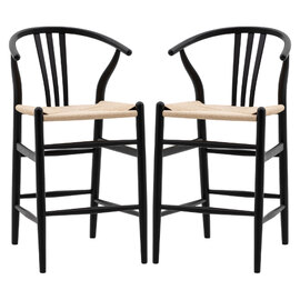 Whiten Black Wooden Bar Chairs In Pair