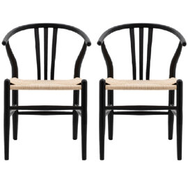 Whiten Black Wooden Dining Chairs In Pair