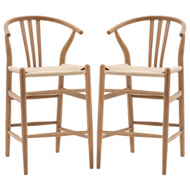 Whiten Natural Wooden Bar Chairs In Pair