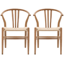 Whiten Natural Wooden Dining Chairs In Pair
