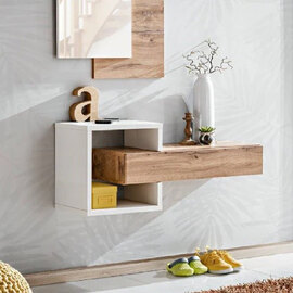 Elyria Wooden Small Wall Shelf In Wotan Oak And White