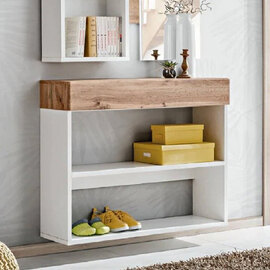 Elyria Wooden Wall Shelf With 1 Drawer In Wotan Oak And White