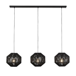 Wicker Wall Hung Bar 3 Pendant Light In Matt Black
